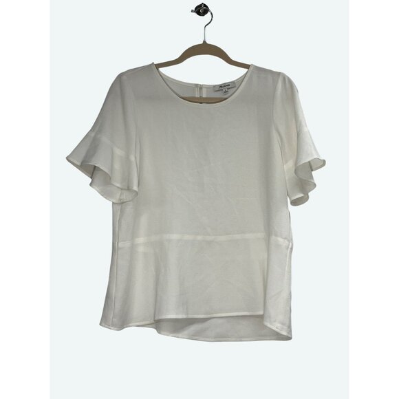 Madewell White Flutter Sleeve Blouse Womens M‎ Polyester Blend Lightweight - Picture 1 of 8